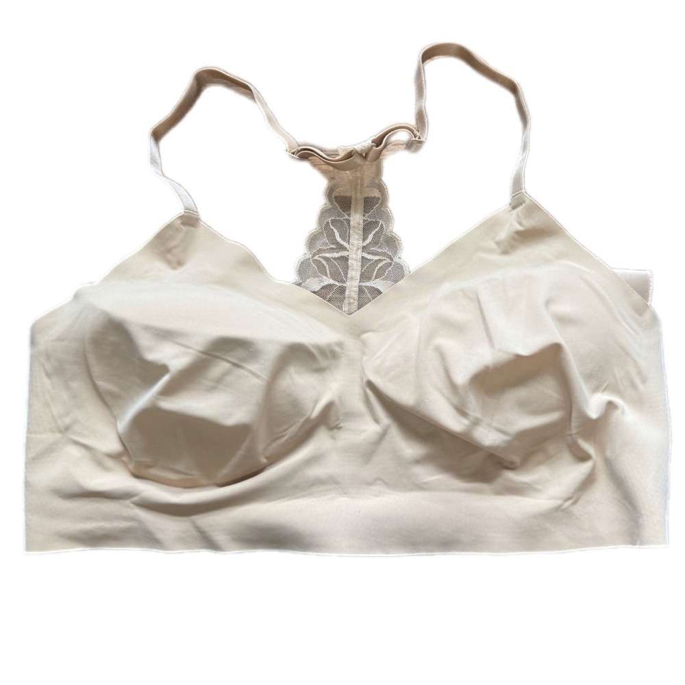 True & Co Bralette Women XL Beige Excellent Lace Racerback True Body Triangle
